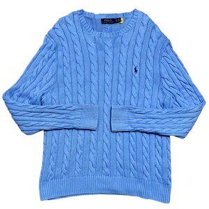 Polo Ralph Lauren Blue Cable-Knit Logo Cotton Sweater, Men's XL